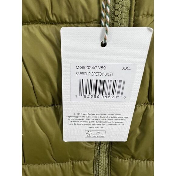 Barbour Bretby Gilet 2XL Quilted Zippered Mens Green Vest New - Picture 5 of 7